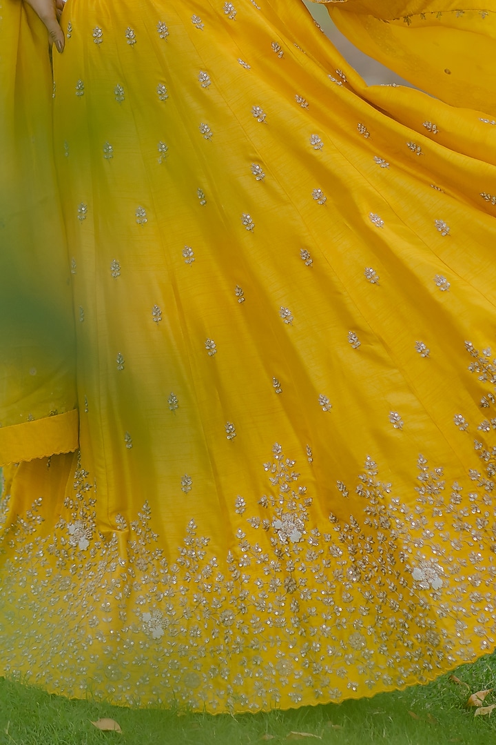 Mustard Embroidered Wedding Lehenga Set by Anupraas at Pernia's Pop Up Shop