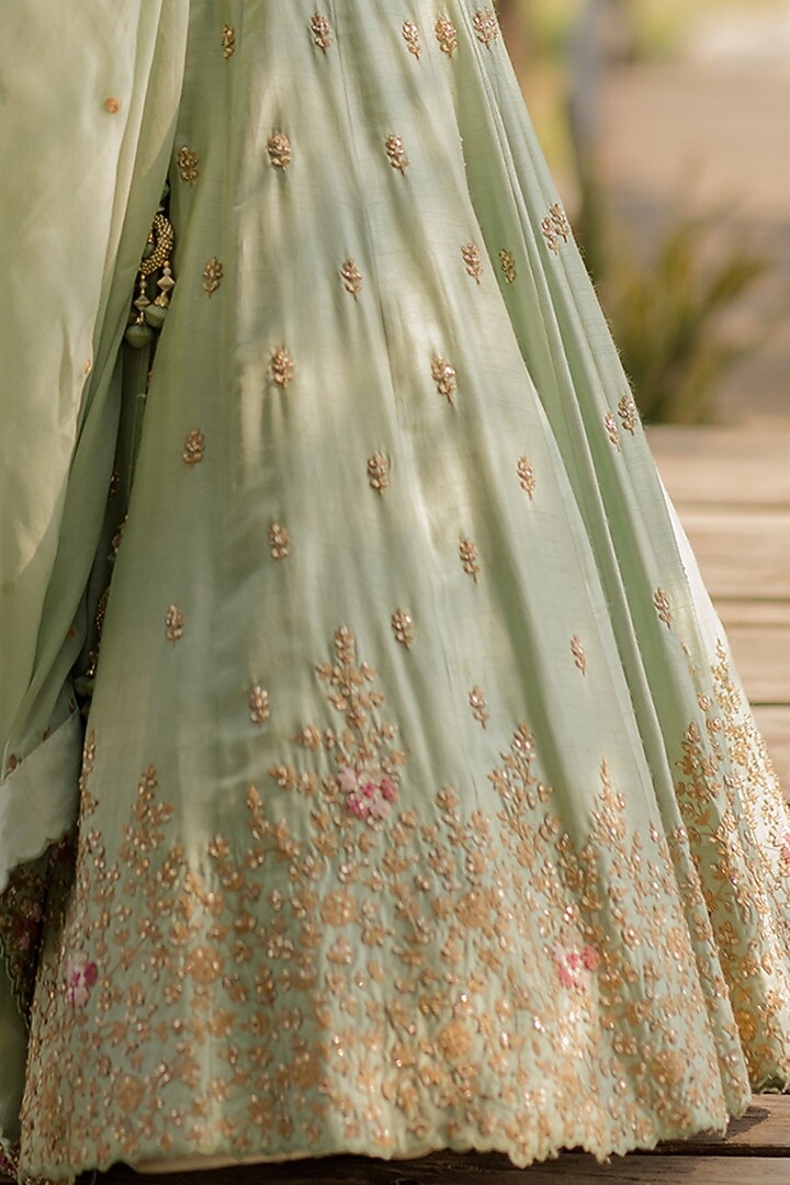 Mint Embroidered Wedding Lehenga Set by Anupraas at Pernia's Pop Up Shop