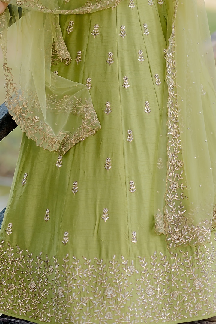 Leaf Green Embroidered Wedding Lehenga Set by Anupraas at Pernia's Pop Up Shop