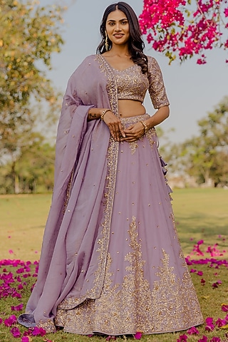 Lilac Embroidered Lehenga Set by Anupraas