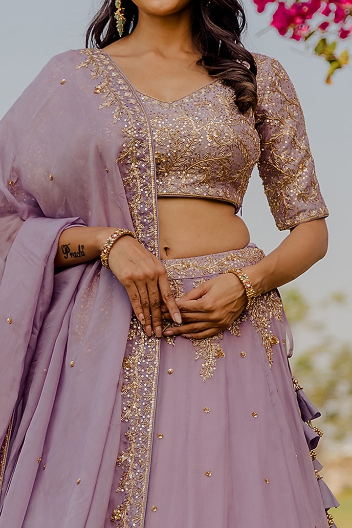 Lilac Embroidered Wedding Lehenga Set by Anupraas at Pernia's Pop Up Shop