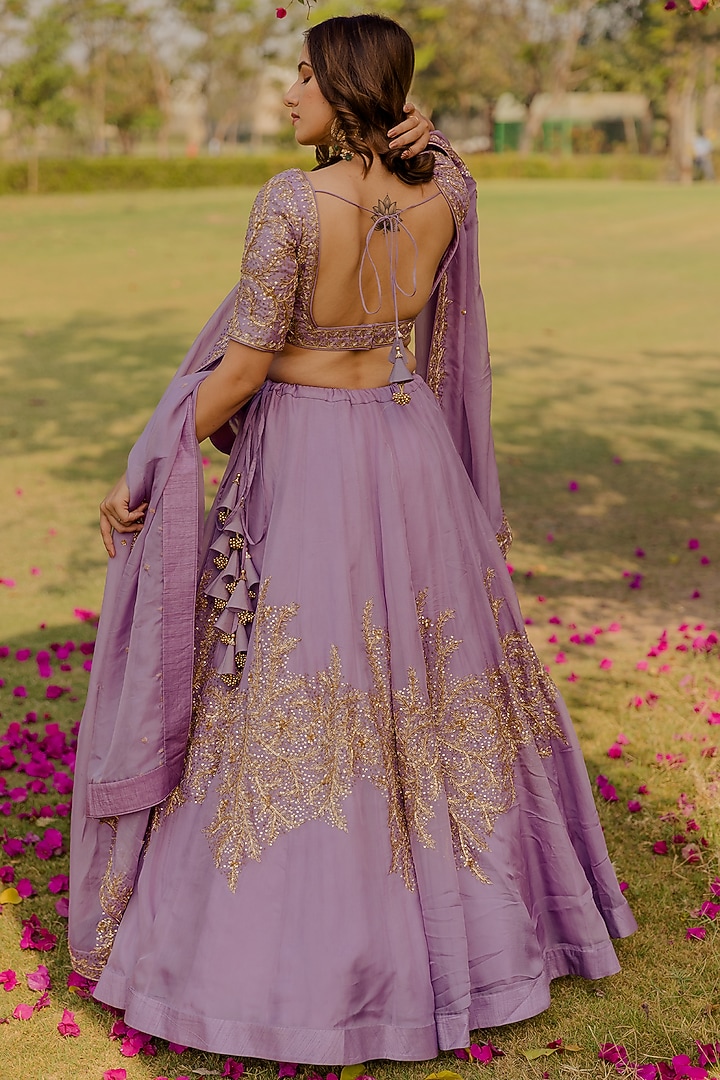Lilac Zardosi Embroidered Wedding Lehenga Set by Anupraas at Pernia's Pop Up Shop