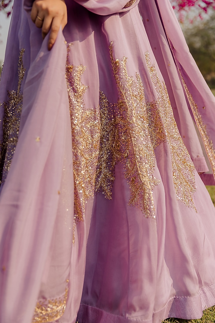 Lilac Zardosi Embroidered Wedding Lehenga Set by Anupraas at Pernia's Pop Up Shop
