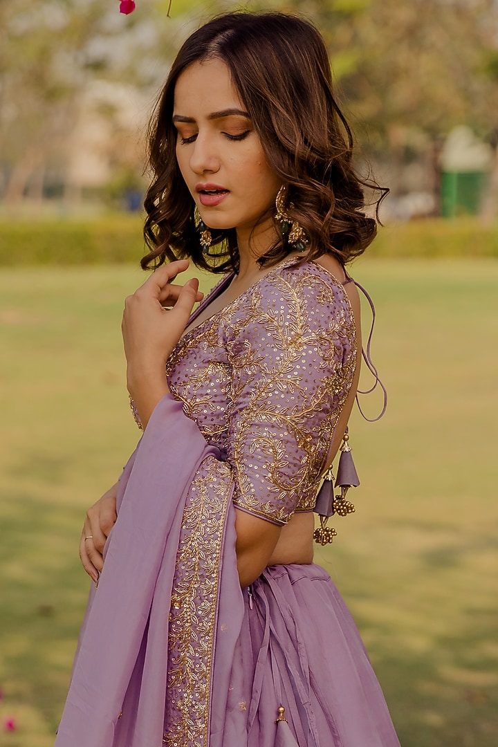 Lilac Zardosi Embroidered Wedding Lehenga Set by Anupraas at Pernia's Pop Up Shop