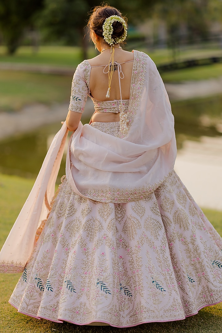Blush Pink Embroidered Bridal Lehenga Set by Anupraas at Pernia's Pop Up Shop