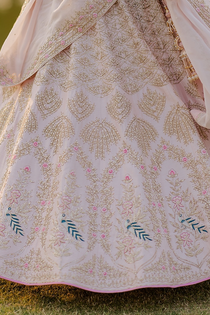 Blush Pink Embroidered Bridal Lehenga Set by Anupraas at Pernia's Pop Up Shop