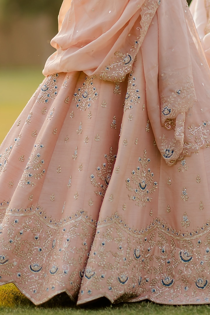 Peach Embroidered Wedding Lehenga Set by Anupraas at Pernia's Pop Up Shop