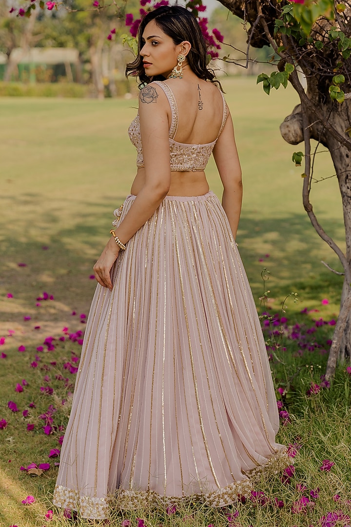 Sky Pink Sequins Embroidered Wedding Lehenga Set by Anupraas at Pernia's Pop Up Shop