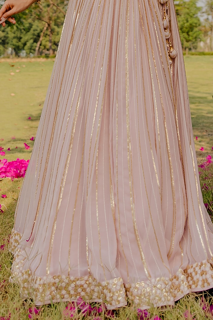 Sky Pink Sequins Embroidered Wedding Lehenga Set by Anupraas at Pernia's Pop Up Shop