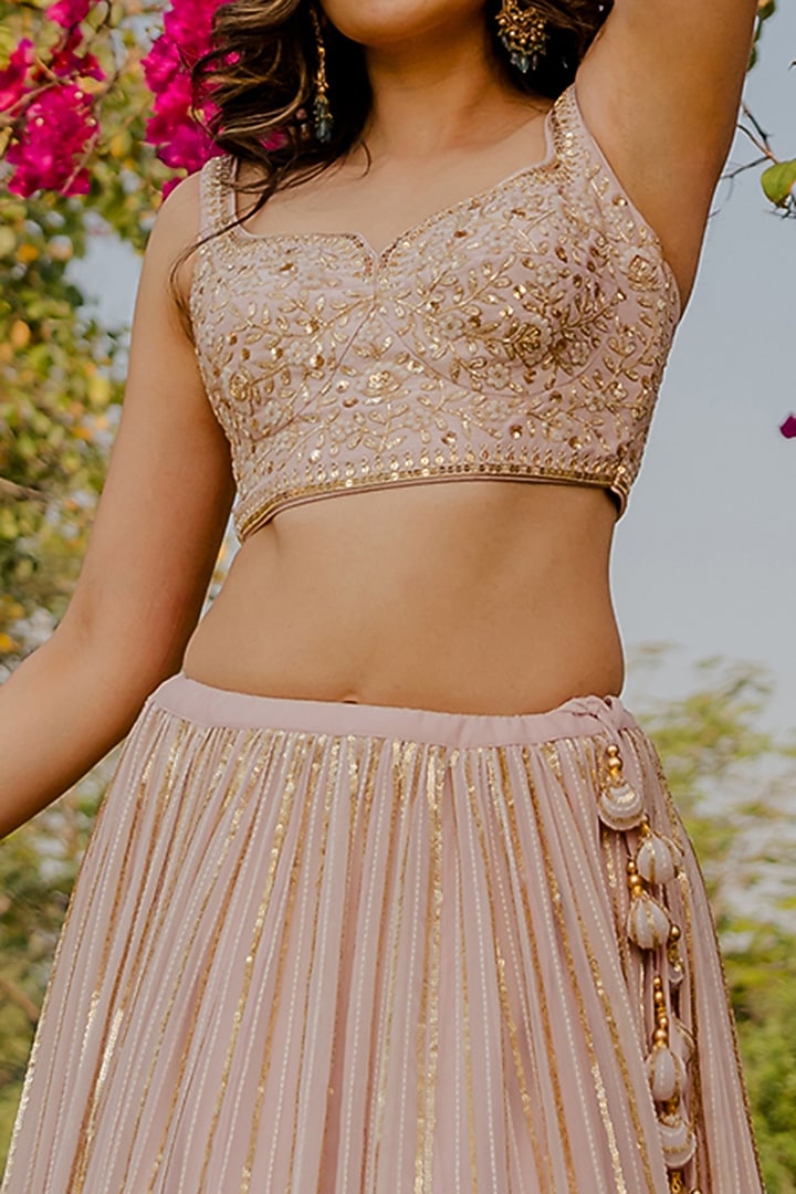 Sky Pink Sequins Embroidered Wedding Lehenga Set by Anupraas at Pernia's Pop Up Shop