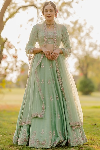 Sea Green Embroidered Wedding Lehenga Set by Anupraas at Pernia's Pop Up Shop