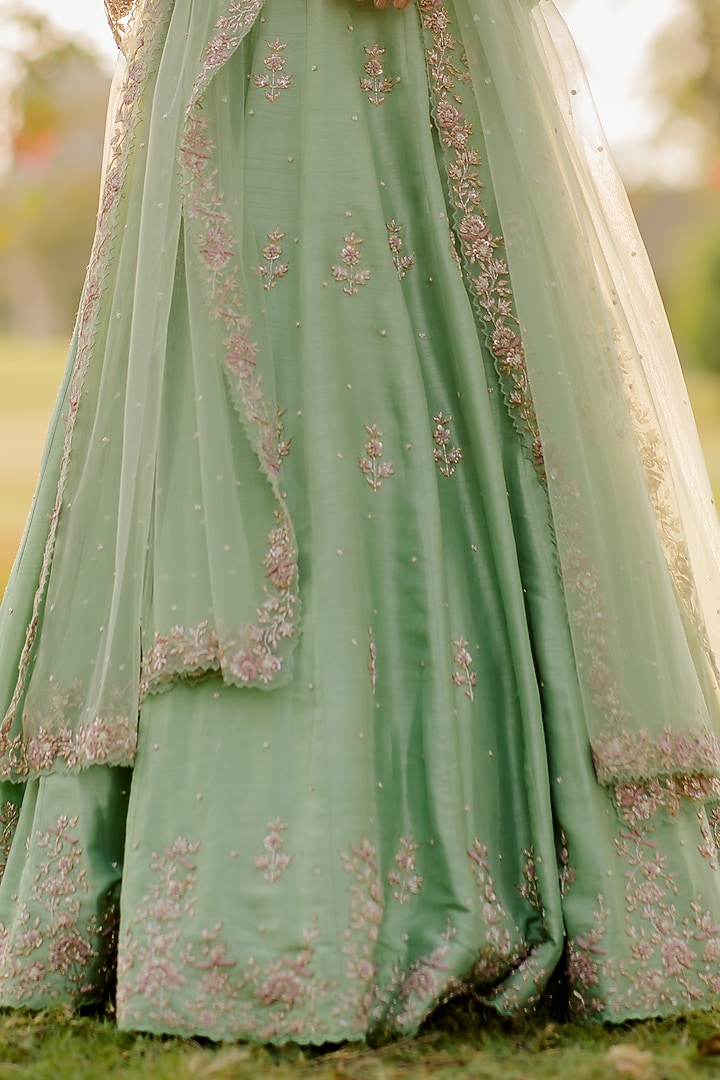 Sea Green Embroidered Wedding Lehenga Set by Anupraas at Pernia's Pop Up Shop