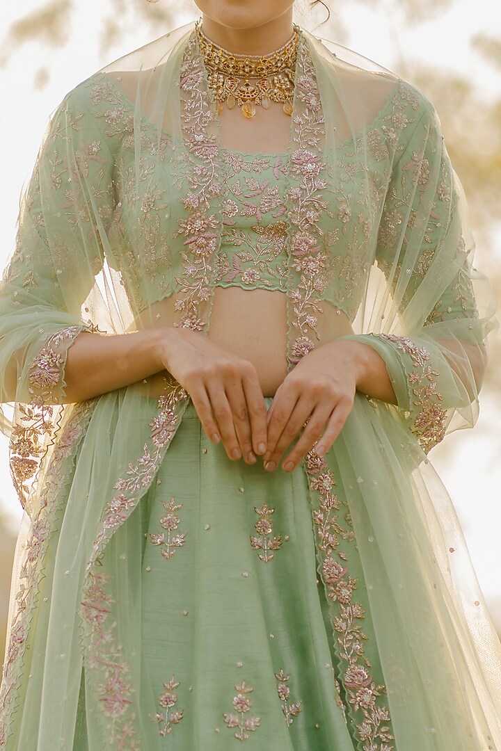 Sea Green Embroidered Wedding Lehenga Set by Anupraas at Pernia's Pop Up Shop
