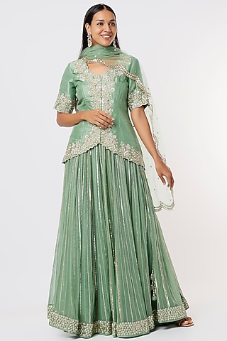 Jade Green Embroidered Lehenga Set by Anupraas