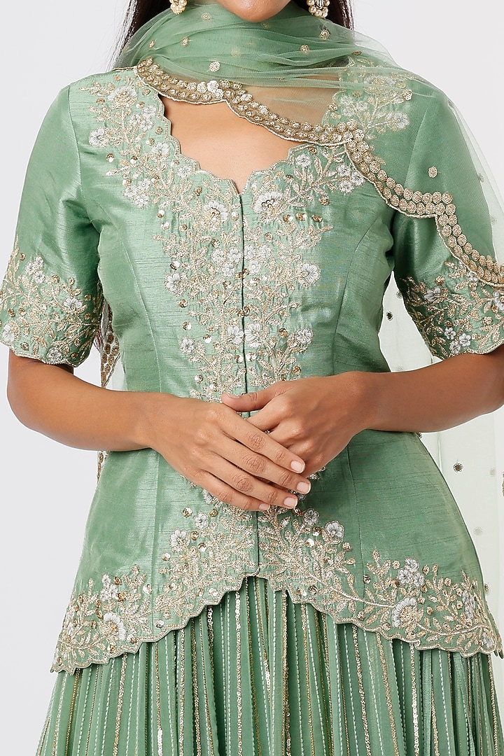 Jade Green Embroidered Wedding Lehenga Set by Anupraas at Pernia's Pop Up Shop