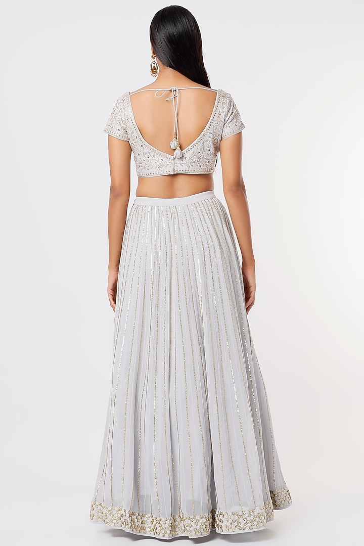 Ice Grey Embroidered Wedding Lehenga Set by Anupraas at Pernia's Pop Up Shop