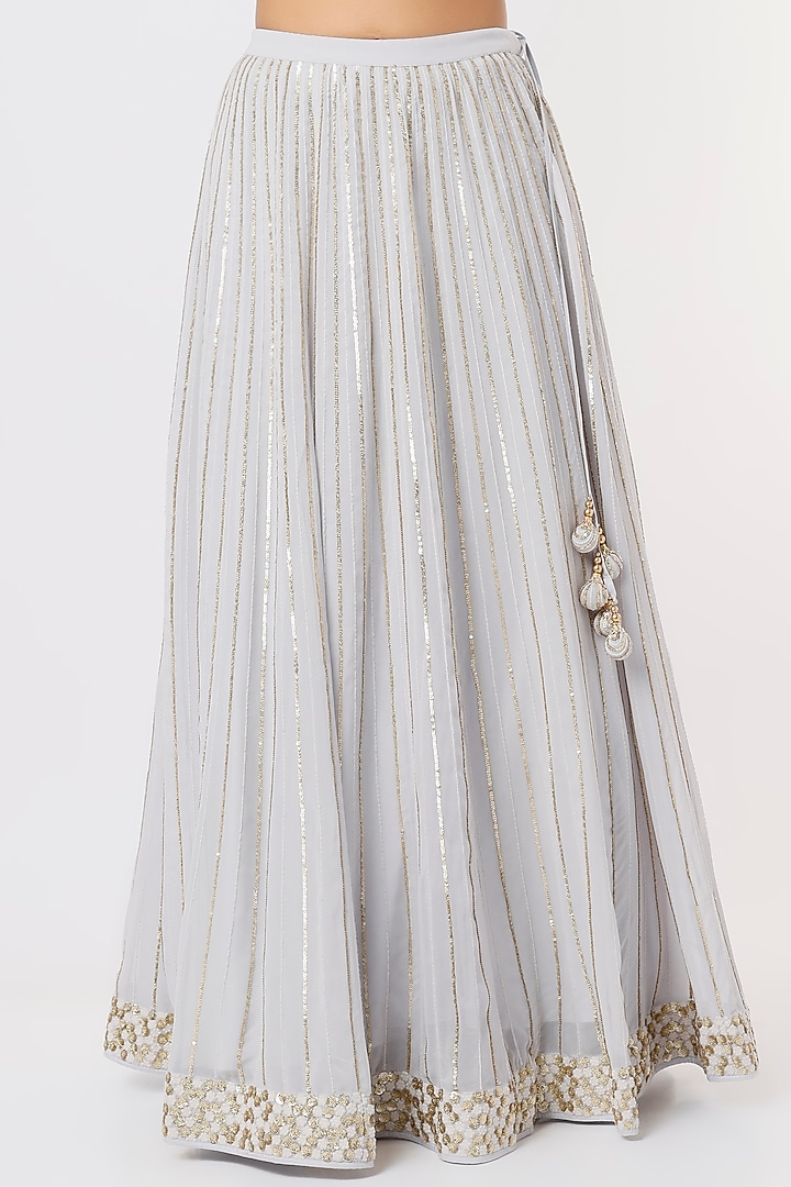 Ice Grey Embroidered Wedding Lehenga Set by Anupraas at Pernia's Pop Up Shop