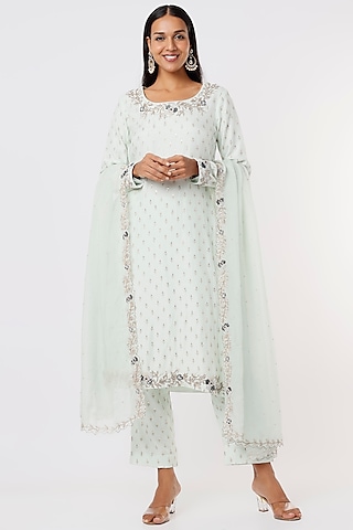 Frosty Mint Embroidered Kurta Set by Anupraas