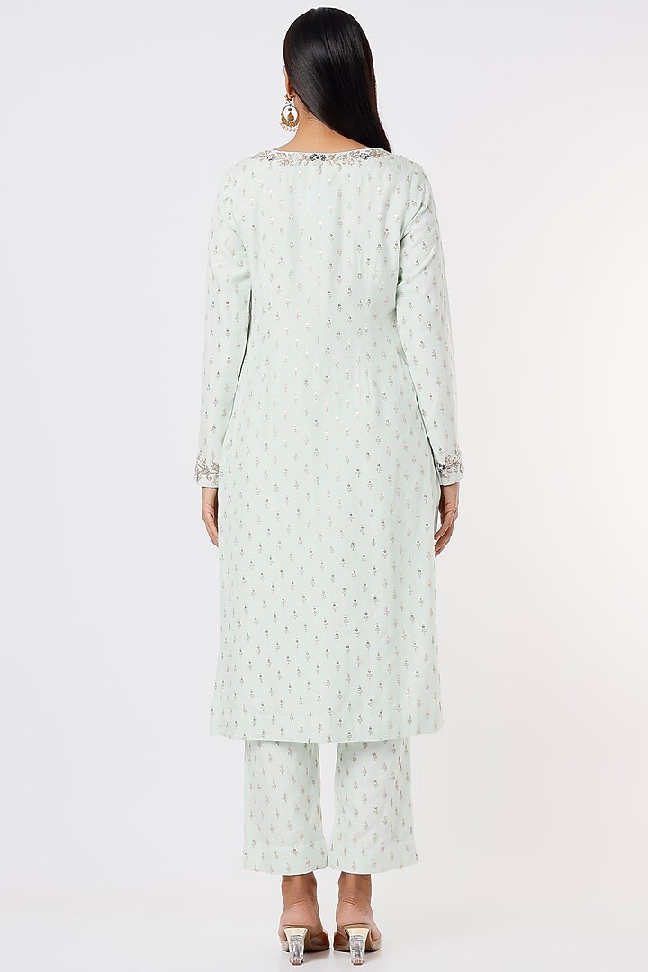Frosty Mint Embroidered Kurta Set by Anupraas at Pernia's Pop Up Shop