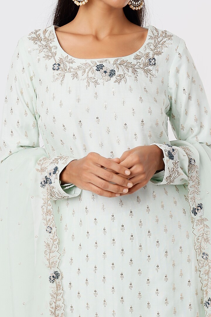 Frosty Mint Embroidered Kurta Set by Anupraas at Pernia's Pop Up Shop
