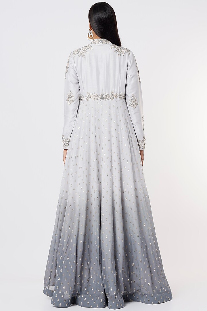Ice Grey Embroidered Wedding Anarkali by Anupraas at Pernia's Pop Up Shop