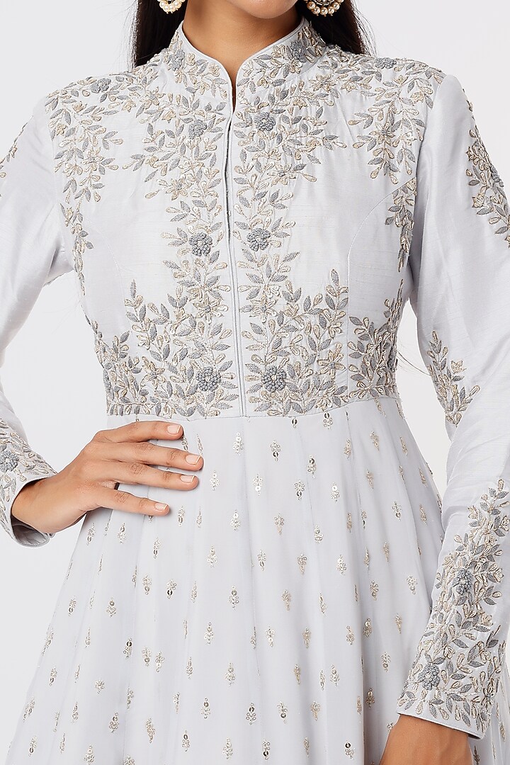 Ice Grey Embroidered Wedding Anarkali by Anupraas at Pernia's Pop Up Shop