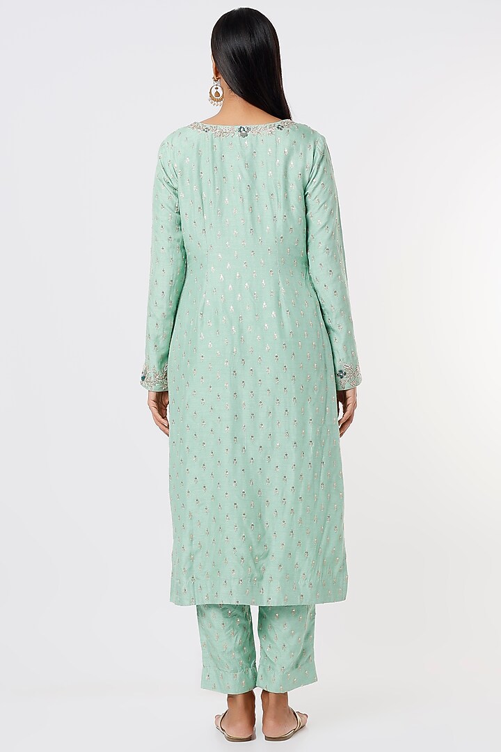 Sea Green Embroidered Kurta Set by Anupraas at Pernia's Pop Up Shop