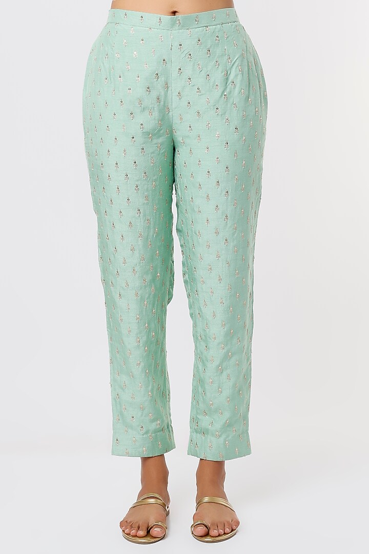 Sea Green Embroidered Kurta Set by Anupraas at Pernia's Pop Up Shop