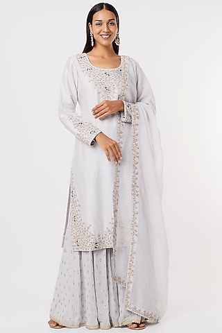 Ice Grey Georgette Sharara Set by Anupraas