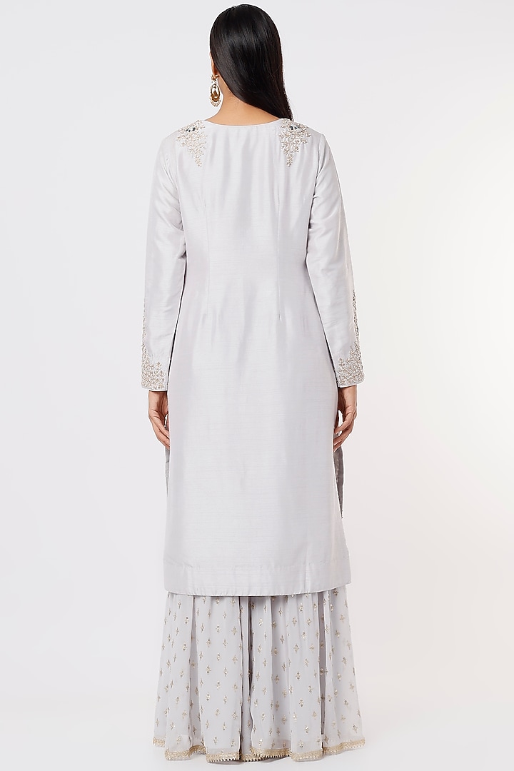 Ice Grey Georgette Wedding Sharara Set by Anupraas at Pernia's Pop Up Shop