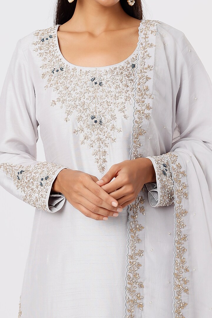 Ice Grey Georgette Wedding Sharara Set by Anupraas at Pernia's Pop Up Shop