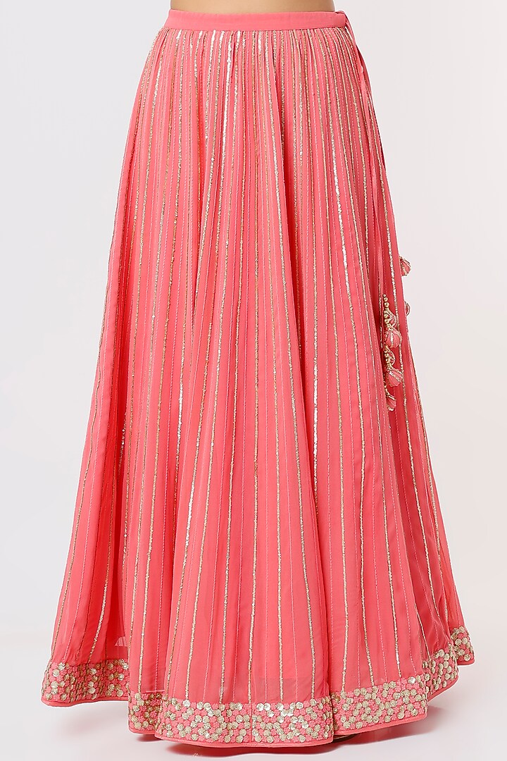 Coral Embroidered Wedding Lehenga Set by Anupraas at Pernia's Pop Up Shop