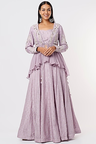 Lilac Embroidered Skirt Set by Anupraas