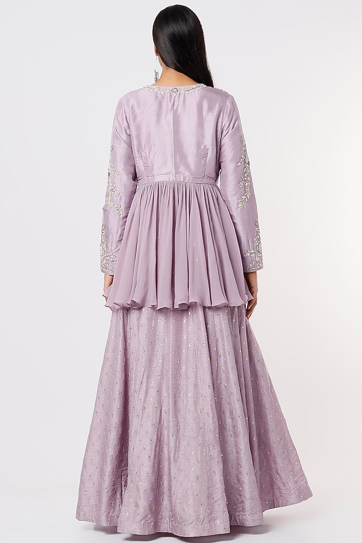 Lilac Embroidered Skirt Set by Anupraas at Pernia's Pop Up Shop