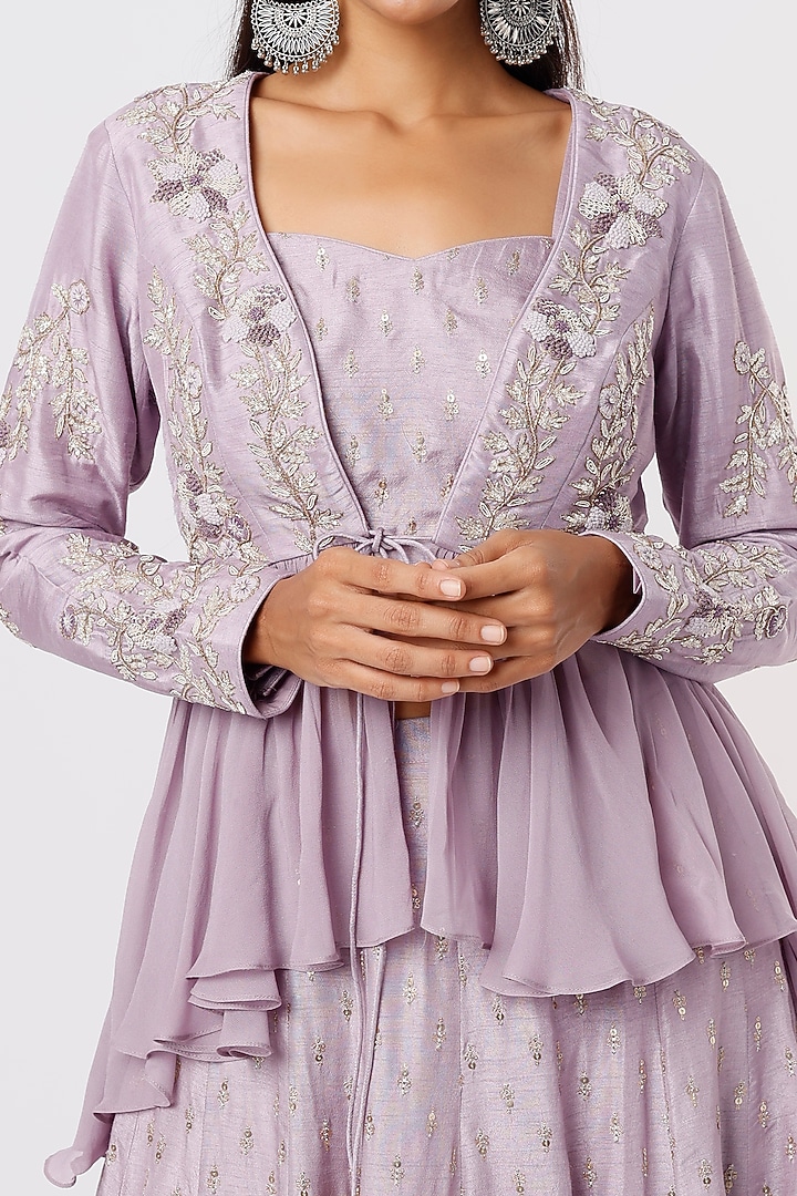 Lilac Embroidered Skirt Set by Anupraas at Pernia's Pop Up Shop