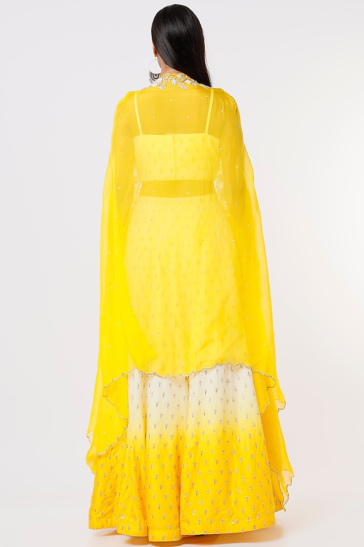 Yellow Bemberg Silk Embroidered Jacket Wedding Lehenga Set by Anupraas at Pernia's Pop Up Shop