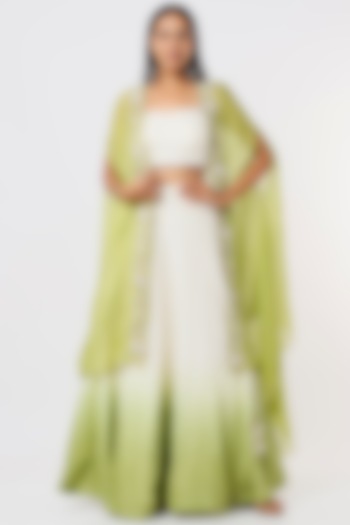 Mehendi Green Embroidered Lehenga Set With Cape by Anupraas
