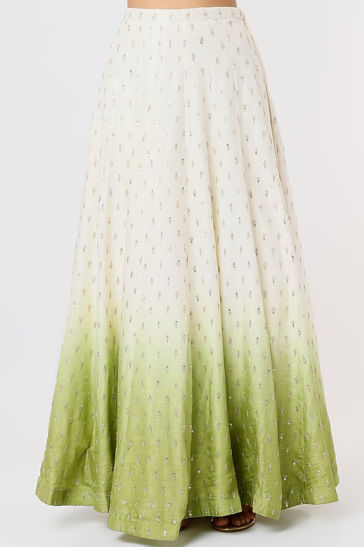Mehendi Green Bemberg Silk Embroidered Jacket Wedding Lehenga Set by Anupraas at Pernia's Pop Up Shop