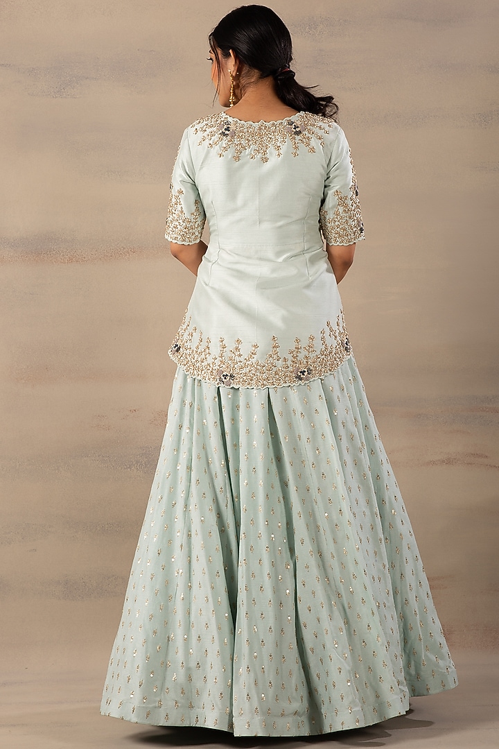 Ice Blue Embroidered Wedding Lehenga Set by Anupraas at Pernia's Pop Up Shop
