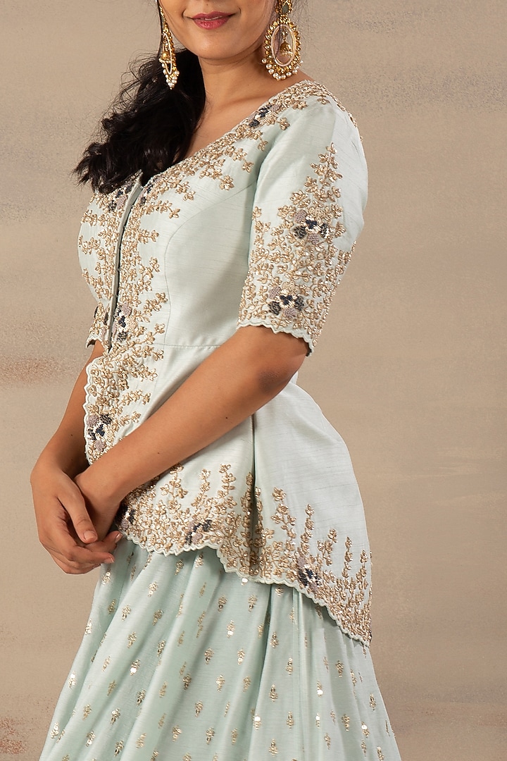Ice Blue Embroidered Wedding Lehenga Set by Anupraas at Pernia's Pop Up Shop