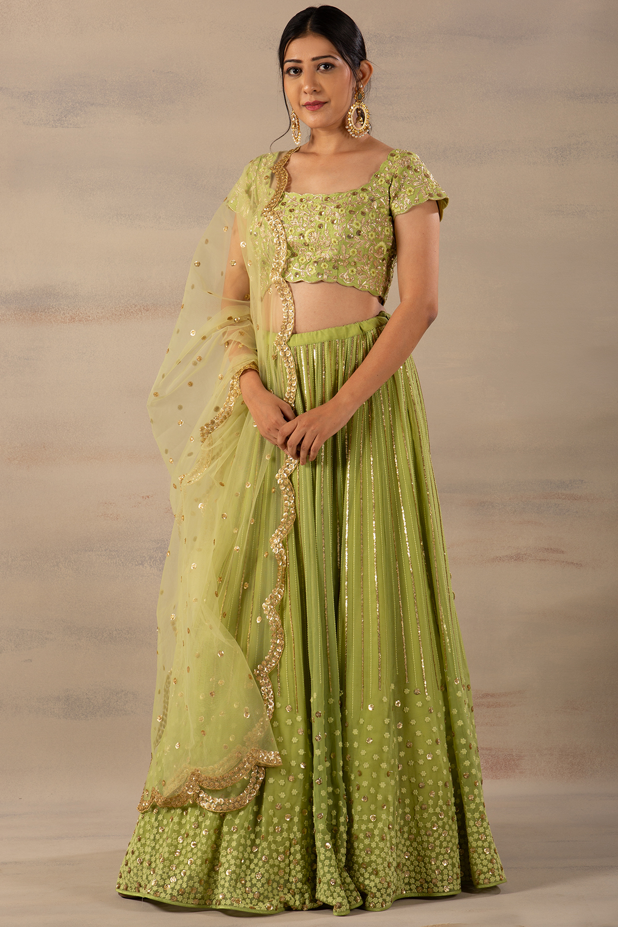 Parrot Green Embroidered  dulhan bday 22 may Lehenga Set by Anupraas at Pernia's Pop Up Shop