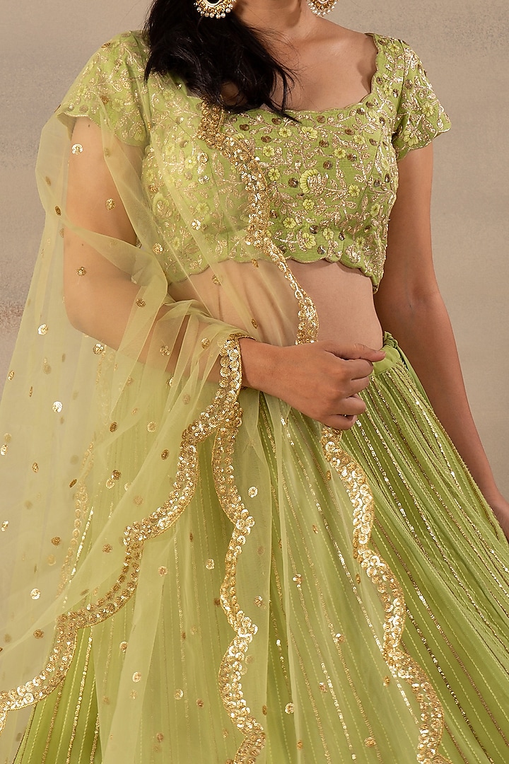 Parrot Green Embroidered Wedding Lehenga Set by Anupraas at Pernia's Pop Up Shop