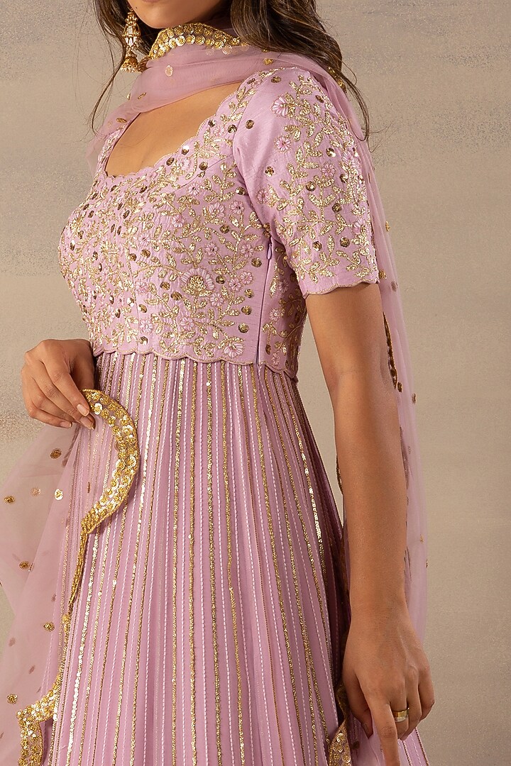 Lavender Embroidered Kalidaar Kurta Set by Anupraas at Pernia's Pop Up Shop
