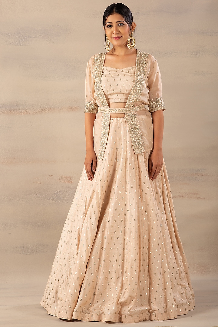 Light Peach Embroidered Wedding Lehenga Set by Anupraas at Pernia's Pop Up Shop