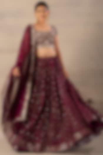Wine Embroidered Wedding Lehenga Set by Anupraas at Pernia's Pop Up Shop