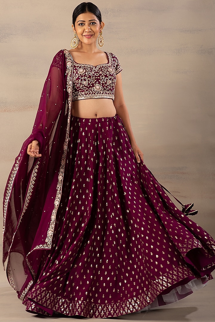 Wine Embroidered Lehenga Set Design by Anupraas at Pernia's Pop Up Shop ...