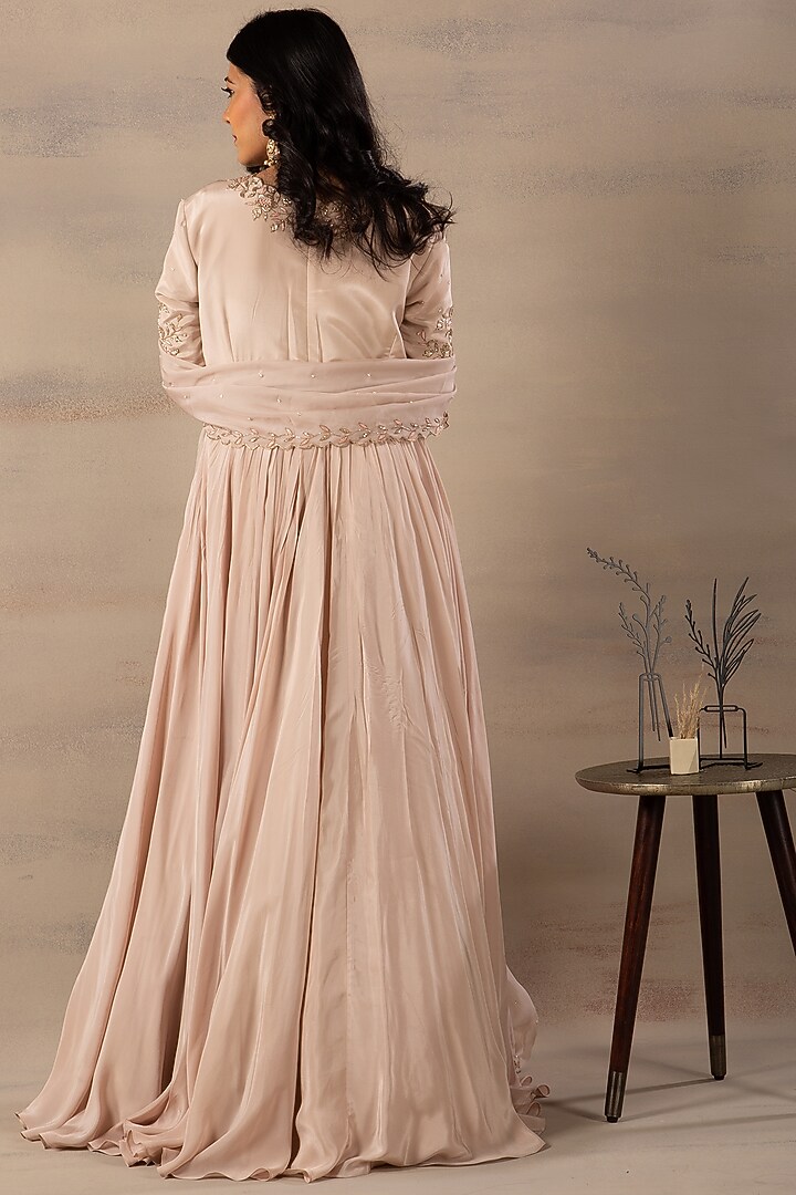 Nude Embroidered Kalidar Wedding Anarkali Set by Anupraas at Pernia's Pop Up Shop