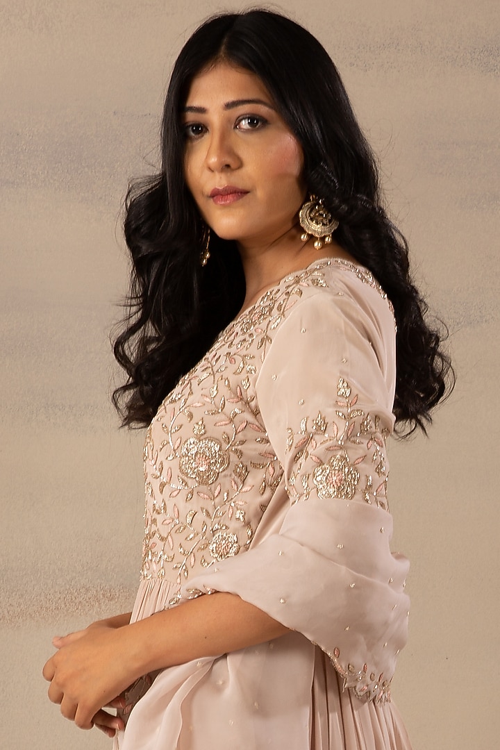 Nude Embroidered Kalidar Wedding Anarkali Set by Anupraas at Pernia's Pop Up Shop