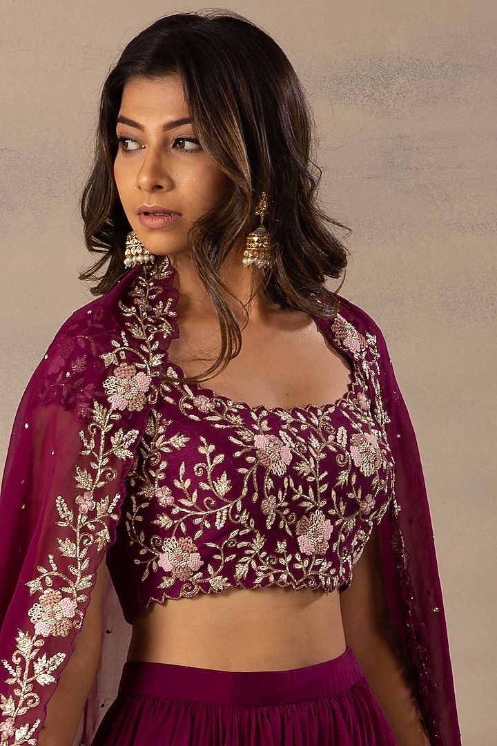 Wine Organza Wedding Lehenga Set by Anupraas at Pernia's Pop Up Shop