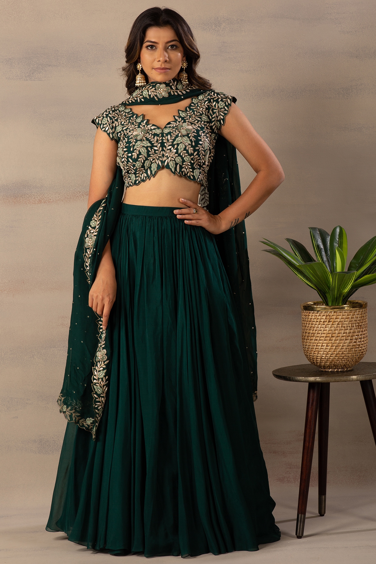 Dusty dark green Colour Embroidered Attractive Party Wear Silk Lehenga  choli has a Regular-fit and is Made From High-Grade Fabrics And Yarn.